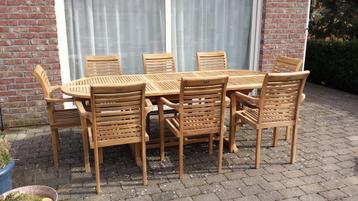 Teak tuinset 2.40m x 100 met 6 stapelstoelen, Tuin en Terras, Tuintafels, Ophalen, Nieuw, Ovaal, Teakhout