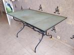 Smeedijzeren tafel met glas, Ophalen, Gebruikt, 100 tot 150 cm, Fer forgé