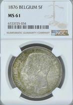 Belgium 5 Francs 1876 UNC MS61, Monnaie en vrac, Argent, Argent, Envoi
