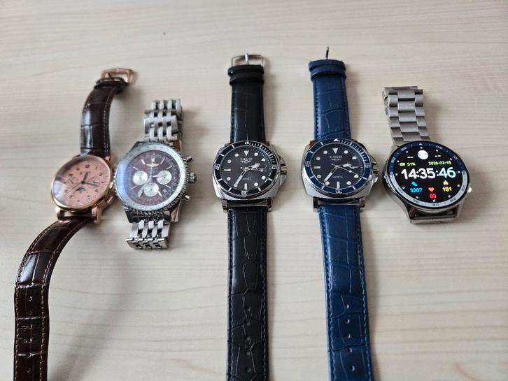 5 horloges te koop wegens opkuis, Handtassen en Accessoires, Horloges | Heren, Zo goed als nieuw, Polshorloge, Goud, Goud, Ophalen