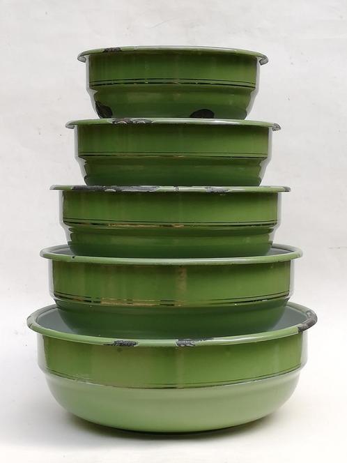 Mooie set van 5 nestschalen - emaille - Brabantia - c. 1950, Antiek en Kunst, Curiosa en Brocante, Ophalen of Verzenden