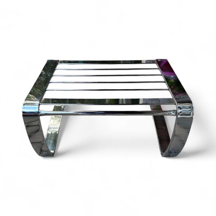 Mid-century chroom ottoman , voetenbank, Huis en Inrichting, Zetels | Voetbanken en poefs, Gebruikt, Metaal, Ophalen of Verzenden