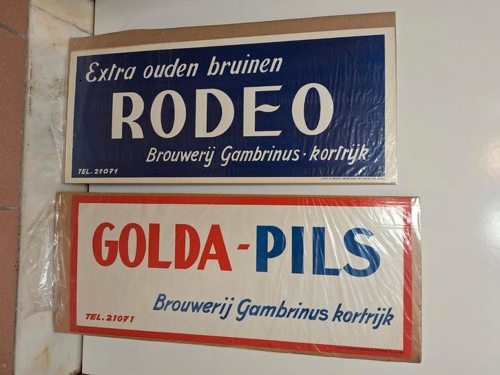 2 affiches Golda Pils, Rodeo Brouwerij Gambrinus Kortrijk, Verzamelen, Merken en Reclamevoorwerpen, Gebruikt, Reclamebord, Ophalen of Verzenden