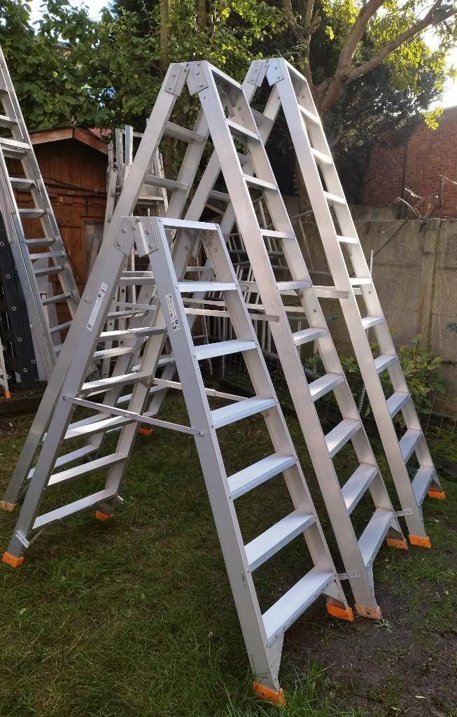 Alu Trapladders Dubbele 3/12 tr, Altrex Petry Solide Wurth, Doe-het-zelf en Bouw, Ladders en Trappen, Zo goed als nieuw, Trap