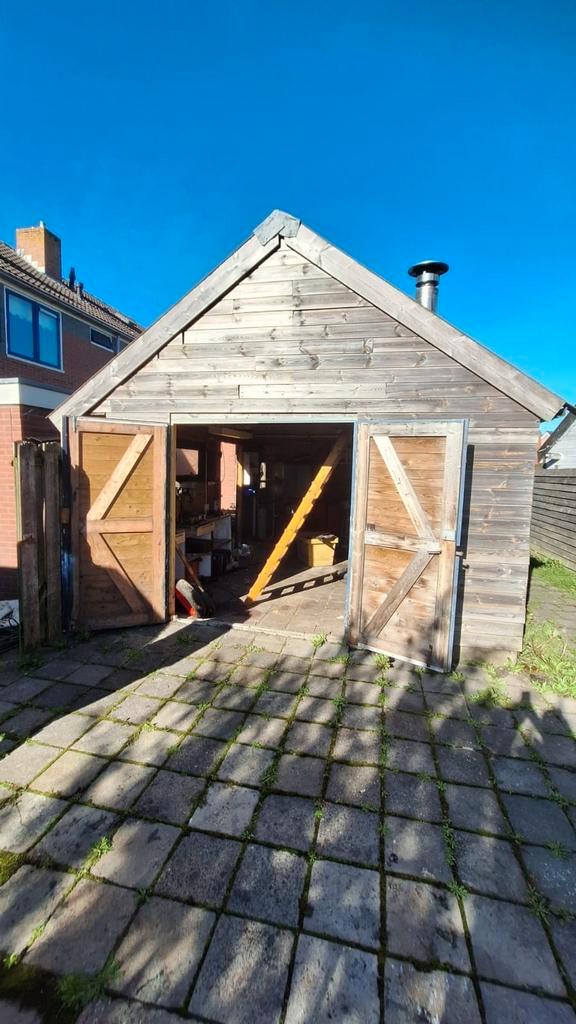 Schuur met houtkachel, Tuin en Terras, Tuinhuizen, Gebruikt, Schuur, Hout, 500 cm of meer, 200 tot 400 cm, Ophalen