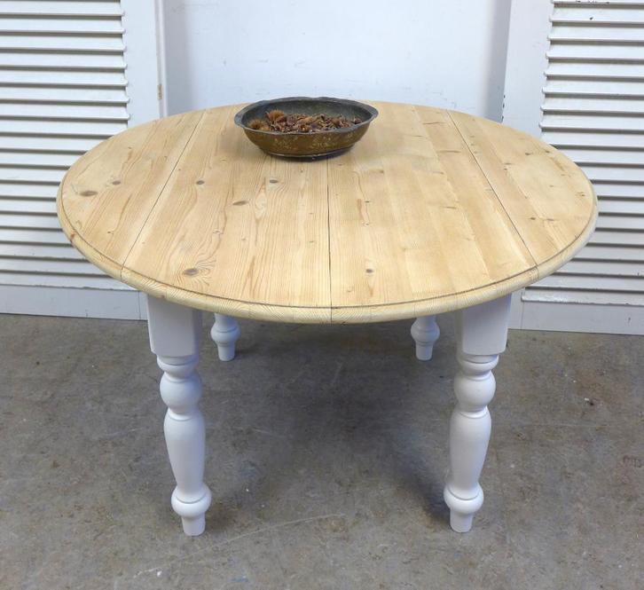 Prachtige ronde uitschuifbare witte landelijke eettafel, Huis en Inrichting, Tafels | Eettafels, Zo goed als nieuw, 50 tot 100 cm