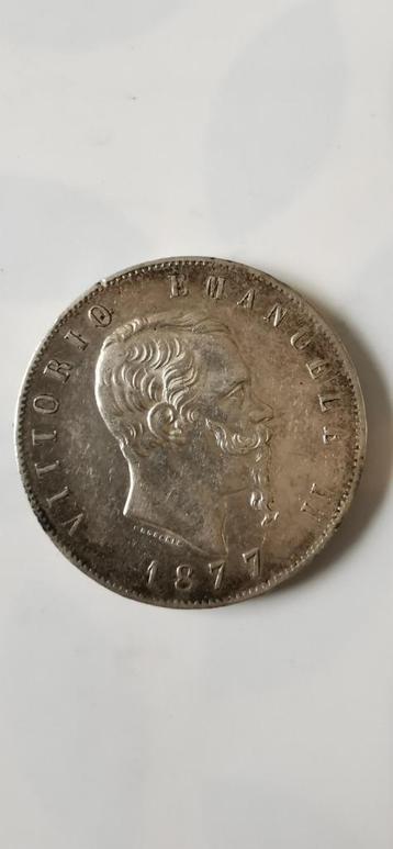 Zilveren Italiaanse 5 Lire Munt – Koning Victor Emanuel II – beschikbaar voor biedingen