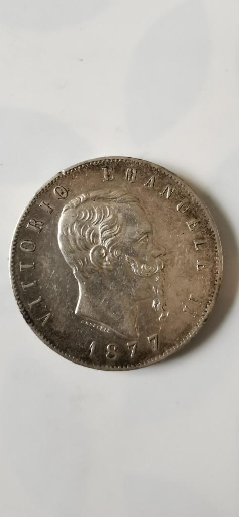 Zilveren Italiaanse 5 Lire Munt – Koning Victor Emanuel II –, Postzegels en Munten, Munten | Europa | Niet-Euromunten, Losse munt