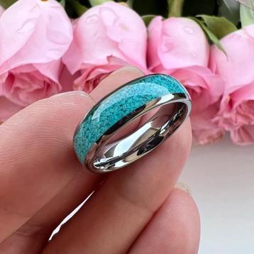 Trouwringen wolfraam Turquoise - Nadia - Zilverkleur beschikbaar voor biedingen