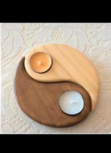 Yin yang, meditatie, yoga houten kaarshouder beschikbaar voor biedingen
