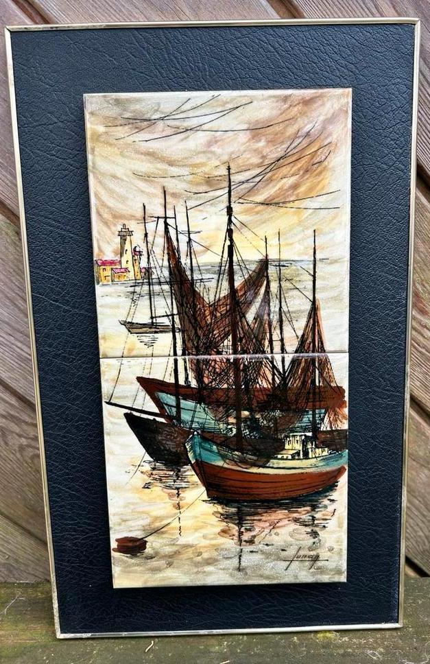 Junan - jaren 60 - marine op keramiek, Antiek en Kunst, Kunst | Schilderijen | Modern, Ophalen of Verzenden