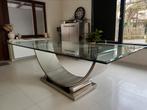 Table belgochrom en acier brossé, Ophalen, 75 cm of meer, Vintage, 200 cm of meer