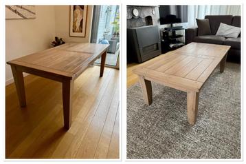 Eetkamer tafel met bijpassende Salontafel - Eikenhout beschikbaar voor biedingen