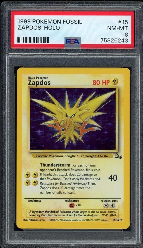 Zapdos Holo PSA 8 - 15/62 - Fossil 1999, Hobby & Loisirs créatifs, Jeux de cartes à collectionner | Pokémon, Comme neuf, Cartes en vrac
