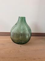 Glazen vaas groen met bladstructuur – 36 cm hoog, Enlèvement, Comme neuf, Vert, Verre