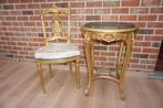 table ancienne en marbre doré avec chaise Louis XVI dorée, Antiquités & Art, Enlèvement ou Envoi