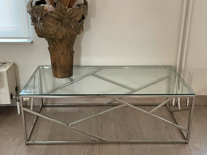 Table basse design – verre & structure métal chromé, Maison & Meubles, Tables | Tables de salon, Comme neuf, Verre, Enlèvement