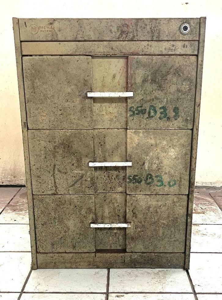 Vintage metalen ladenkast 3 laden., Huis en Inrichting, Kasten | Ladekasten, Gebruikt, Minder dan 100 cm, Minder dan 50 cm, 50 tot 75 cm