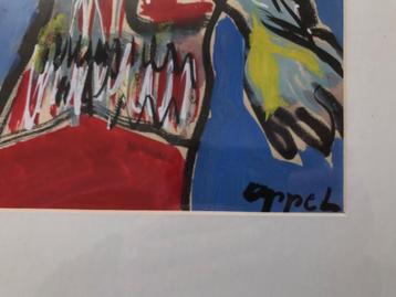 Karel Appel  Uniek werk  Ingelijst  Gesigneerd  Olie werk op beschikbaar voor biedingen