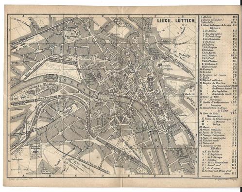 1878 - Liège - plan de la ville, Antiquités & Art, Art | Eaux-fortes & Gravures, Envoi
