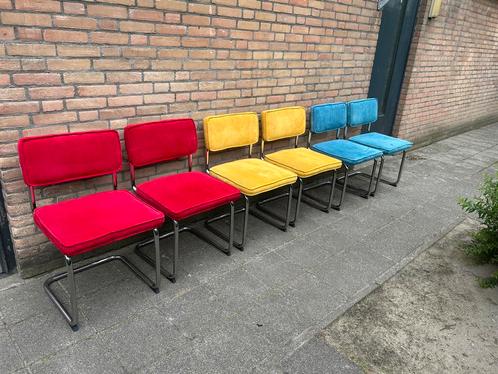 6 Ribstof stoelen met Chrome Buisframe, Huis en Inrichting, Stoelen, Zo goed als nieuw, Vijf, Zes of meer stoelen, Metaal, Stof