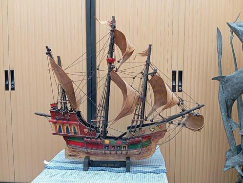 87 cm oude boot Santa Maria 1492 polychroom Columbus, Antiek en Kunst, Antiek | Religieuze voorwerpen, Ophalen
