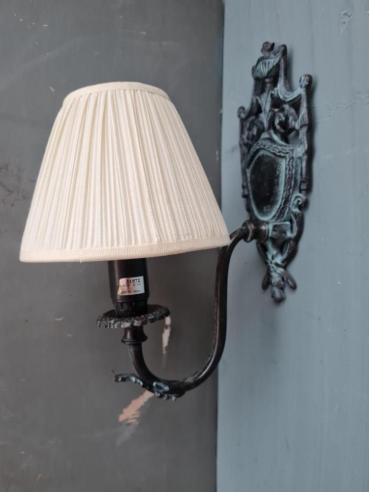 Wandapplique verdigris metaal incl plissé kapje, Huis en Inrichting, Lampen | Hanglampen, Nieuw, Minder dan 50 cm, Metaal, Stof