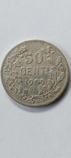 Zilver 50 cent 1909 fr, Postzegels en Munten, Munten | België, Zilver, Zilver, Losse munt, Verzenden