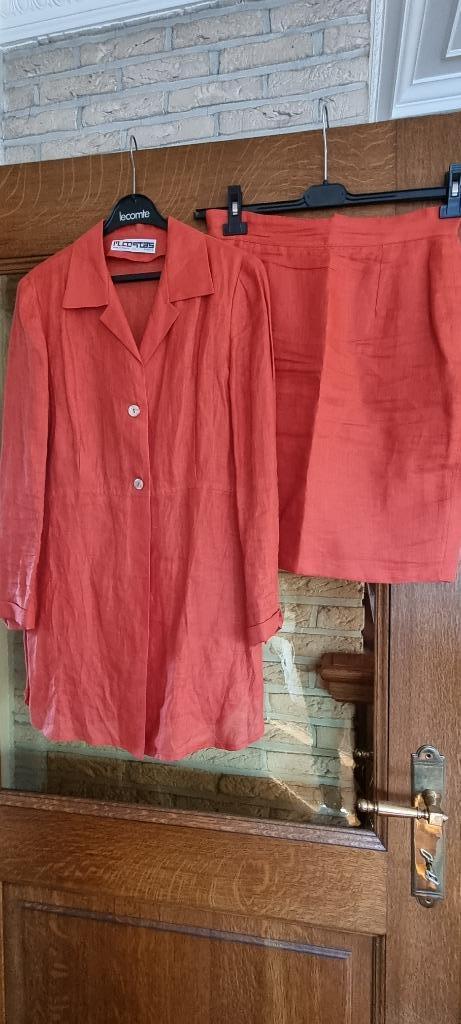 Linnen Twin Set M. Costas Paris, Kleding | Dames, Gelegenheidskleding, Zo goed als nieuw, Overige typen, Maat 38/40 (M), Oranje