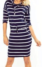 Numoco : nieuw donkerblauw wit gestreept jurk kleed , mt M, Blauw, Nieuw, Maat 34 (XS) of kleiner, Boven de knie