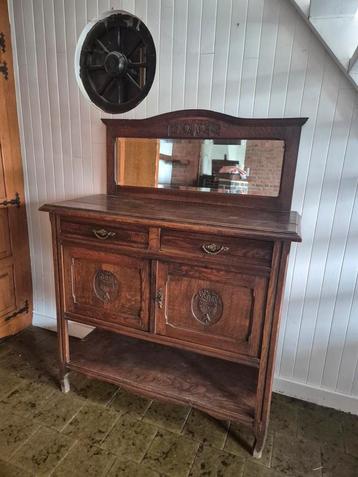 Antiek gesneden eikenhouten dressoir met spiegel — Louis XV- beschikbaar voor biedingen