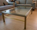salontafel bronskleurig met dubbel glas tablet, Ophalen, Gebruikt, 100 tot 150 cm, 50 tot 100 cm