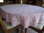 Tafelkleed ovaal, dubbel gevoerd, onder roze, boven kant, Ophalen, Roze