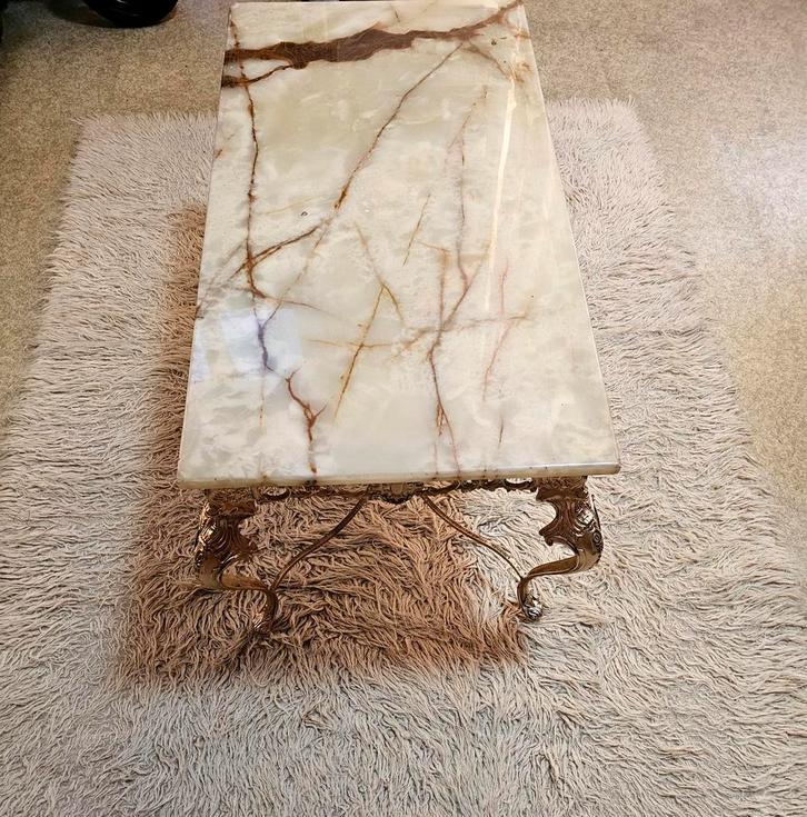 Salontafel in Chippendale-stijl in brons en onyx, jaren 50, Antiek en Kunst, Antiek | Meubels | Tafels, Ophalen