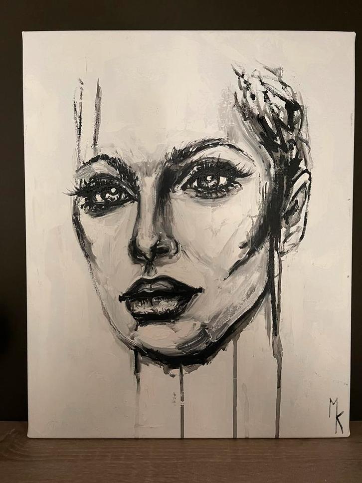 Modern tijdloos zwart wit schilderij Mk Art, Antiek en Kunst, Kunst | Schilderijen | Modern, Ophalen of Verzenden