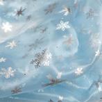 Promo! 5461) 150x100cm Organza lichtblauw sneeuwvlok glitter, Blauw, 120 cm of meer, Nieuw, Ophalen of Verzenden