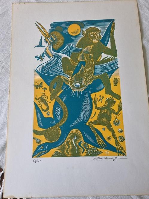 zeefdruk, houtgravure A. Vermeylen, Antiek en Kunst, Kunst | Litho's en Zeefdrukken, Ophalen of Verzenden