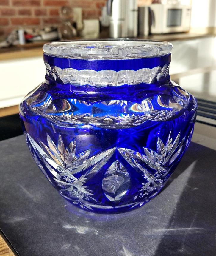 Val Saint Lambert kobaltblauw Pique Fleur  Cristaal rooster, Antiek en Kunst, Antiek | Glaswerk en Kristal, Ophalen of Verzenden