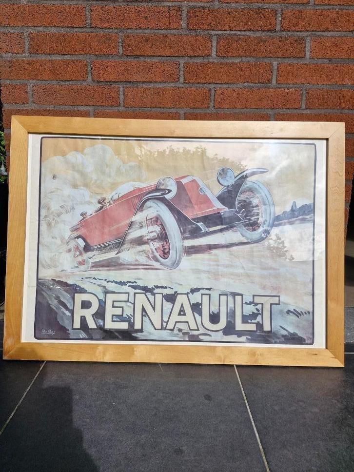Vintage Affiche Renault René De Bas, Verzamelen, Posters, Gebruikt, Overige onderwerpen, Rechthoekig Liggend, Met lijst, Ophalen