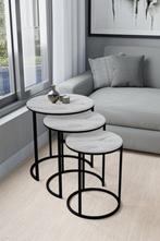 salontafelset wit marmerlook 3 delig nieuw, Huis en Inrichting, Tafels | Salontafels, Ophalen, Nieuw