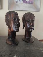 2 paar afrikaans hoofden houten beelden sculptures zwaar, Antiek en Kunst, Ophalen