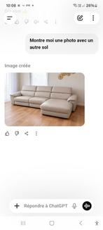 Beige bank met meridiaan van kwaliteitsleer, Huis en Inrichting, Zetels | Zetels, Ophalen, 250 tot 300 cm, Hoekbank, Zo goed als nieuw