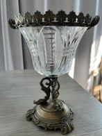 Antieke kristallen  vaas met koper voet 1950, Antiek en Kunst, Ophalen