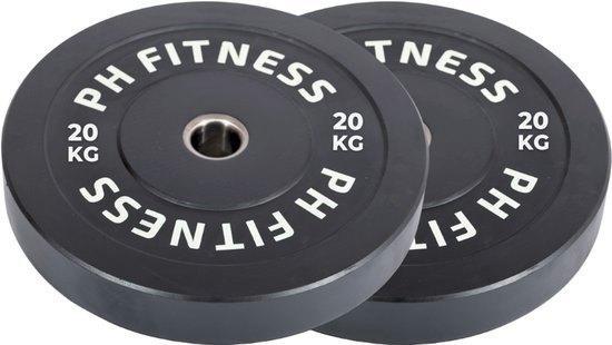 PH Fitness Bumper Plates 20KG Set – Rubber 50mm (2x, opdruk), Sports & Fitness, Équipement de fitness, Neuf, Autres types, Bras