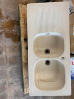 Stenen Dubbele pompbak, Ophalen, Gebruikt, 100 tot 150 cm, Wit