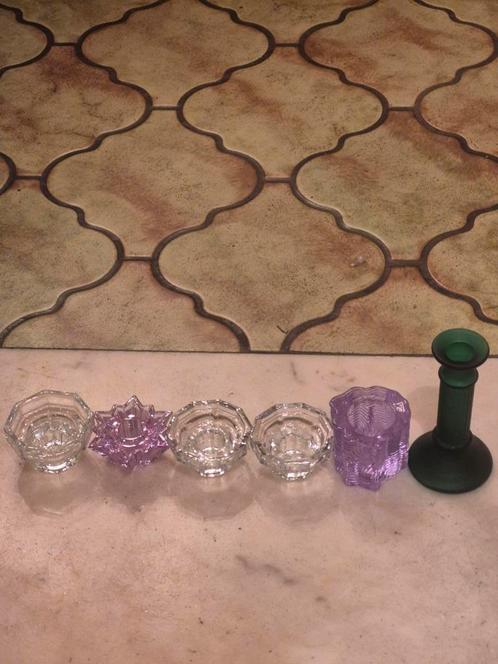 Set van 6 glazen kandelaars in perfecte staat., Antiek en Kunst, Antiek | Kandelaars, Glas, Ophalen
