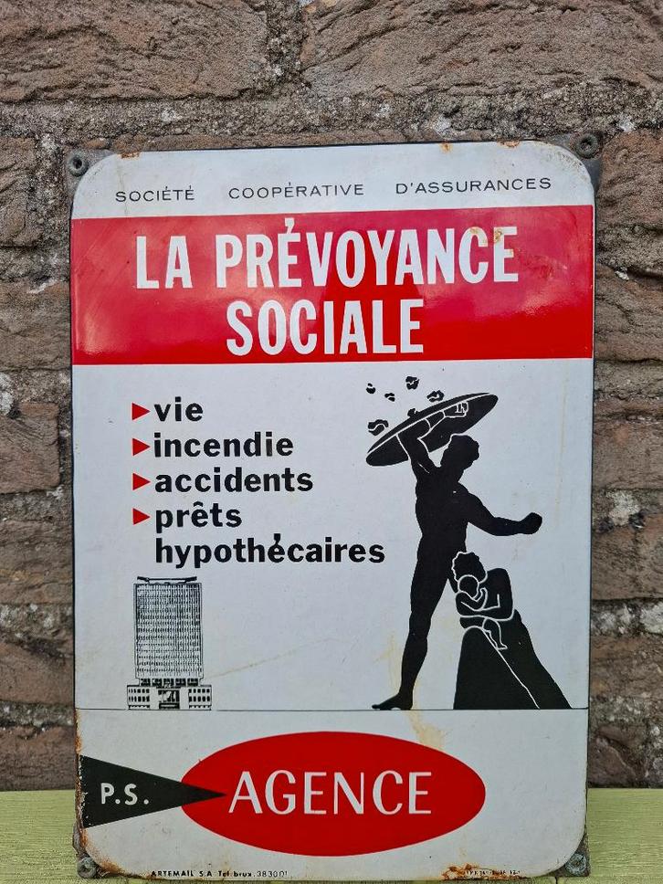 Origineel Emaillebord La Prévoyance sociale, Antiquités & Art, Antiquités | Email, Enlèvement ou Envoi