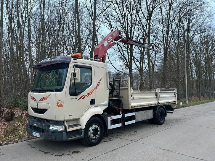 Renault Midlum 210 Kipper + Kraan HMF 850 / 3x hydraulisch, Auto's, Vrachtwagens, Bedrijf, Renault, Overige brandstoffen, Euro 2