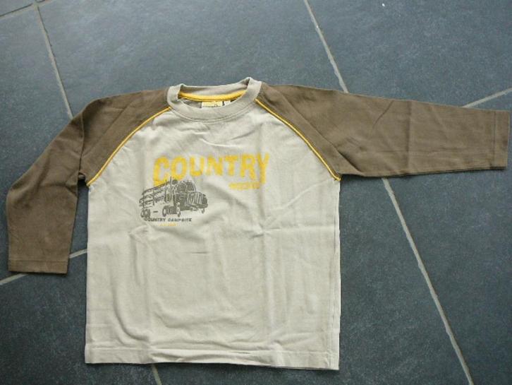 bruin-beige longsleeve met een trucker/vrachtwagen, Kinderen en Baby's, Kinderkleding | Maat 116, Gebruikt, Jongen, Shirt of Longsleeve