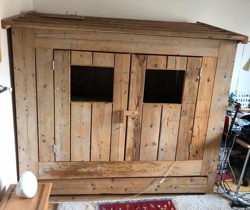 Boomhut huisje bedstee Steigerhout lade uitschuifbed, Kinderen en Baby's, Kinderkamer | Stapelbedden en Hoogslapers, Gebruikt